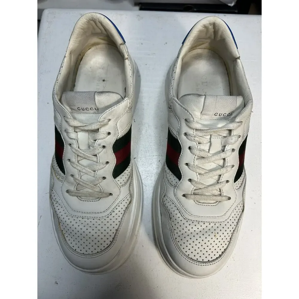 Gucci Trainers Sneaker Chunky GG Web Shoes Leather White Mens 9.5G / 10 US Mens